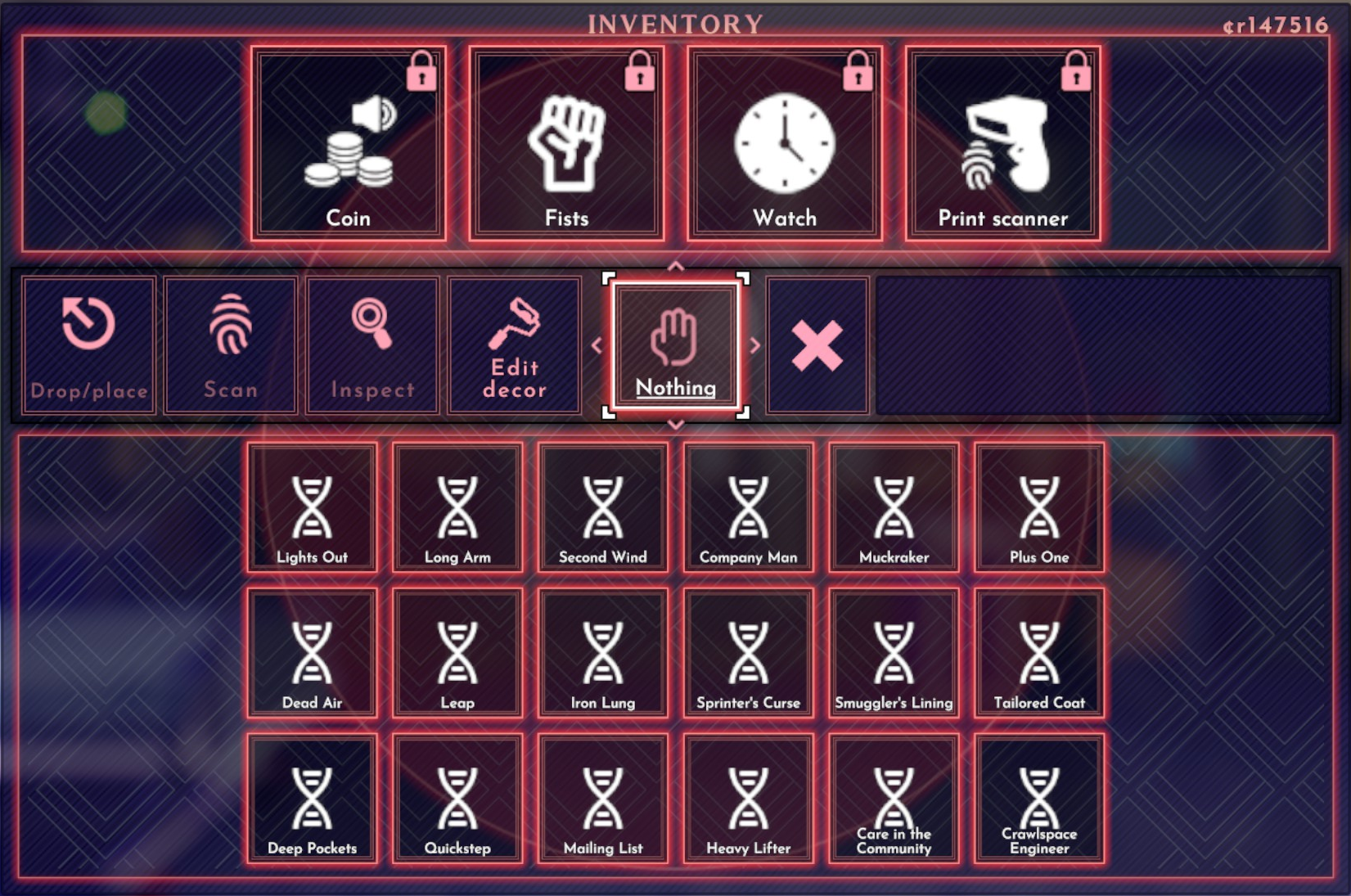 Eighteen inventory slots, all of them filled with disks